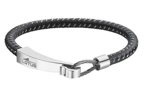 Lotus Style Man's Gray rope Band and Stainless Steel Hook Clasp Bracelet