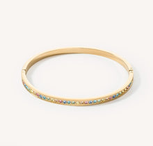 Load image into Gallery viewer, Bangle stainless steel &amp; crystals slim gold multicolour pastel 17
