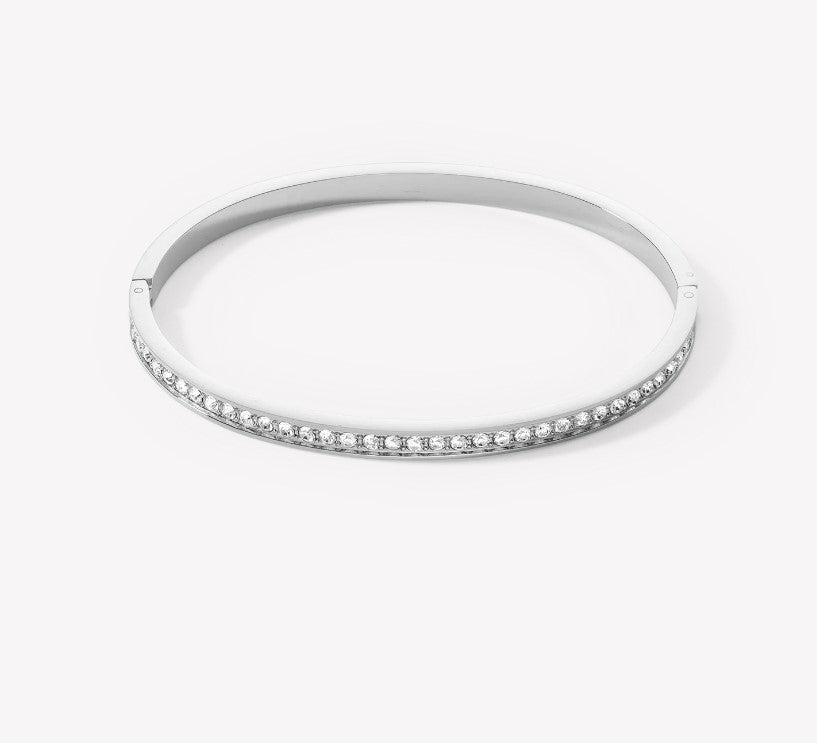 Bangle stainless steel & crystals slim silver crystal 17