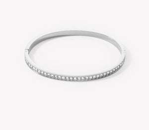 Bangle stainless steel & crystals slim silver crystal 19cm
