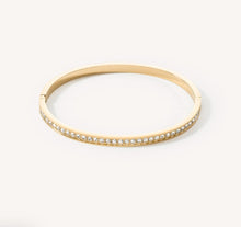 Load image into Gallery viewer, Bangle stainless steel &amp; crystals slim gold crystal 19cm
