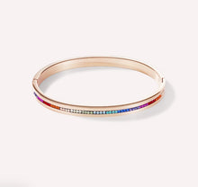 Load image into Gallery viewer, Bangle stainless steel rose gold &amp; crystals pavé strip multicolour
