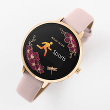 Load image into Gallery viewer, Series 03 collection has a unique dial with jewel-like ruby red flowers and a sparking metallic dragonfly
