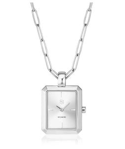 PENDANT WATCH CHIARA - STAINLESS STEEL WITH SILVER SUNRAY DIAL.