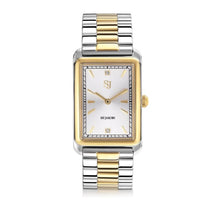 Load image into Gallery viewer, WATCH SANTINA - GOLD PLATED STAINLESS STEEL WITH SILVER SUNRAY DIAL AND WHITE ZIRCONIA.
