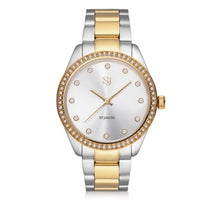Load image into Gallery viewer, WATCH VALERIA - GOLD PLATED STAINLESS STEEL WITH SILVER SUNRAY DIAL AND WHITE ZIRCONIA
