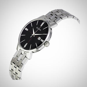 Bulova Men's Classic Black Dial Stainless Steel Watch