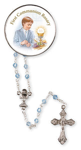 Communion Blue Glass Rosary Beads