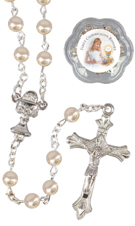 Communion Glass Imitation Pearl Rosary Beads