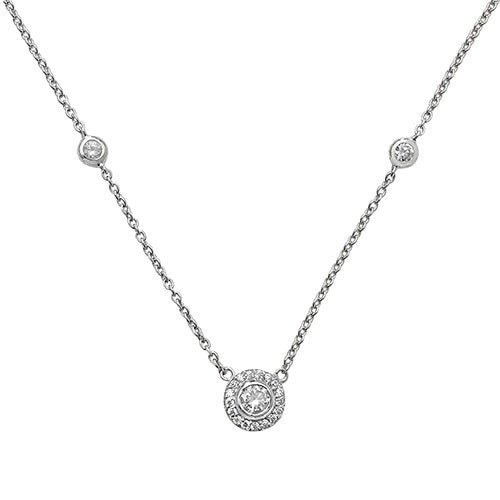Sterling Silver Rhodium Plated Cubic Zirconia Set Necklace