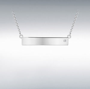 STERLING SILVER CZ 29.5MM X 5MM HORIZONTAL-BAR NECKLACE 46CM/18''