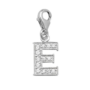 Sterling Silver Cubic Zirconia Set Initial "E" Charm With Lobster Catch.