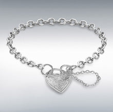 Load image into Gallery viewer, Sterling Silver Belcher Bracelet With Heart Shaped Padlock.
